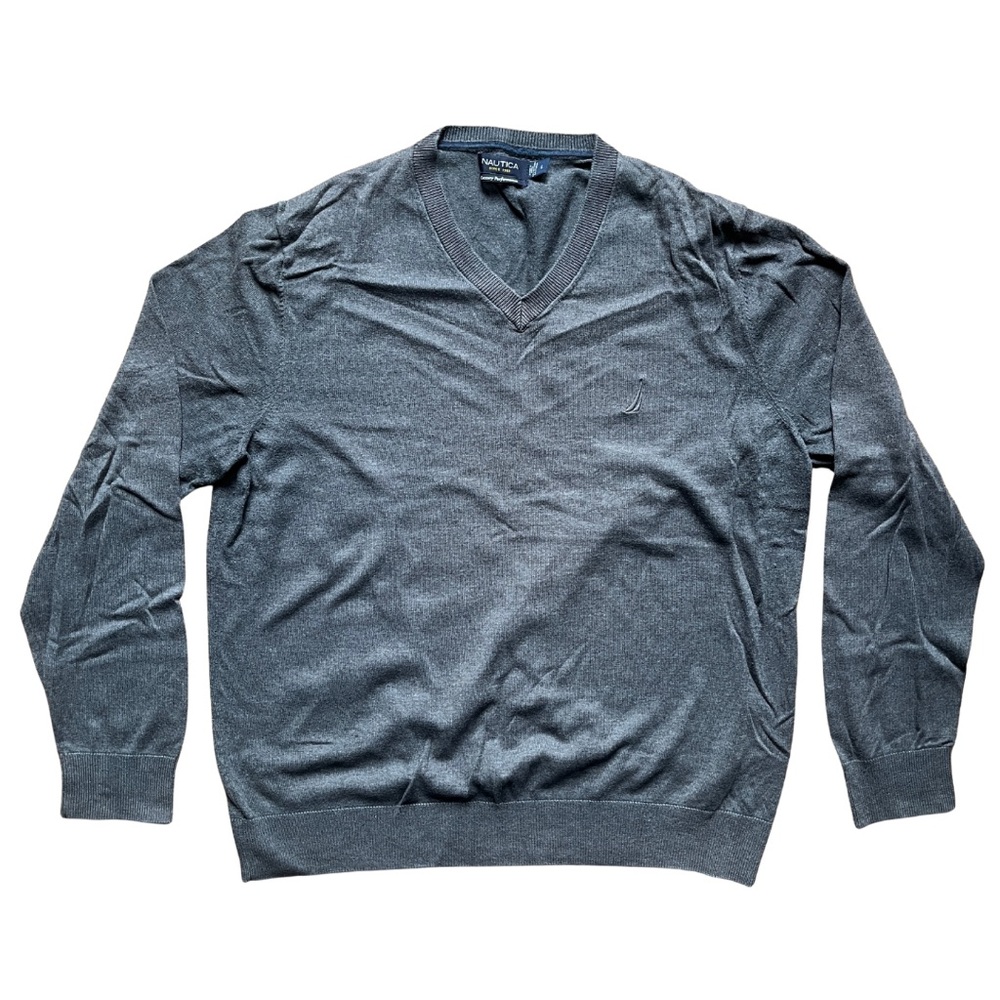 Nautica Minimalist Gray V-Neck Sweater - Men’s Large